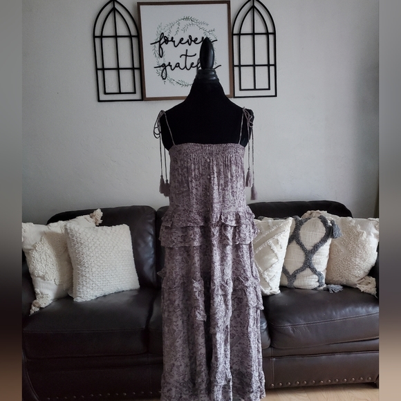 Storia Midi Tiered Floral Sundress Women's Size S Boho Chic Tie Straps - Picture 5 of 12